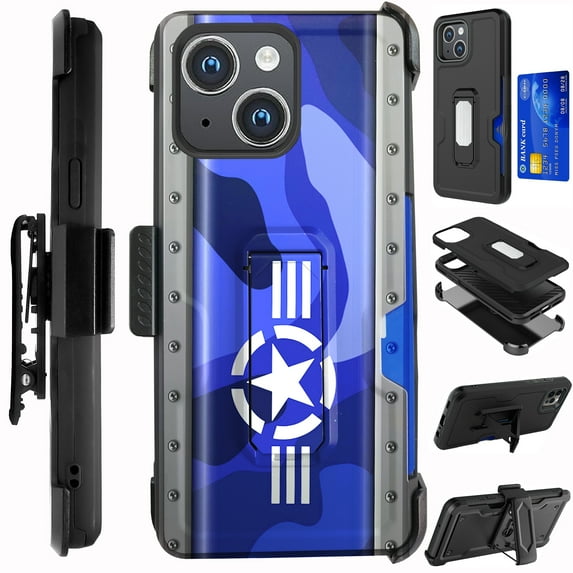 Compatible with iPhone 15 Plus 6.7"; Hybrid Card Holster Phone Case Cover (Air Force Star)