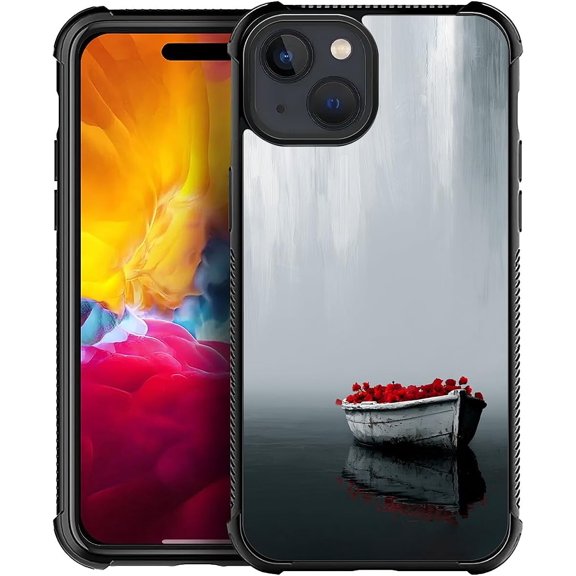 Compatible with iPhone 15 Plus Case Non Slip Screen Lens Protection Case for Girl Boy Cute Pattern Floating Florals On Tranquil Lake