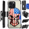 thumbnail image 1 of Compatible with iPhone 15 Pro 6.1"; Hybrid Card Holster Phone Case Cover (US Skull), 1 of 4