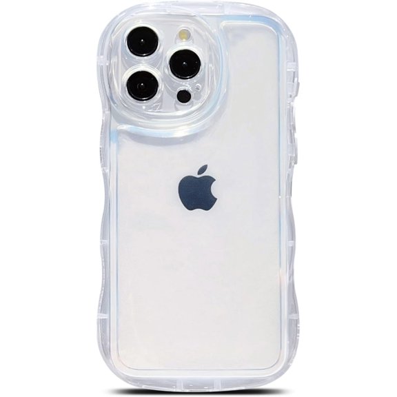 Compatible with iPhone 15 Pro Case,Cute Kawaii Curly Wave Frame Shape Cases,Clear Soft Silicone Shockproof Protective Bumper Phone Cover for Women