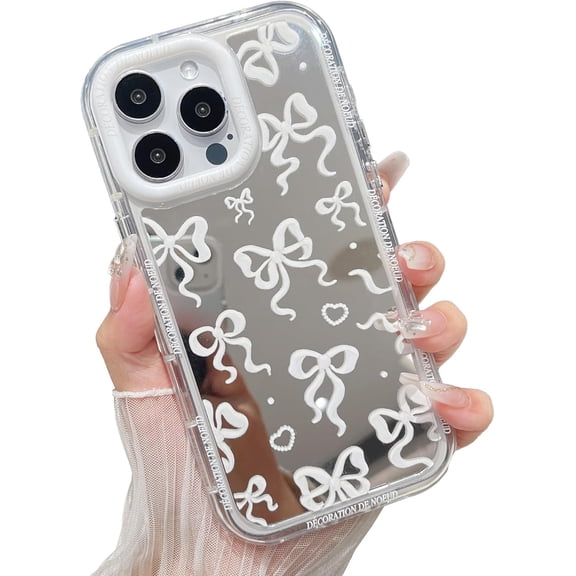 Compatible with iPhone 15 Pro Case Cute Love Heart Bow Plating Mirror for Women Girls.Soft TPU Anti-Bump Protective Cover for iPhone 15 Pro Case