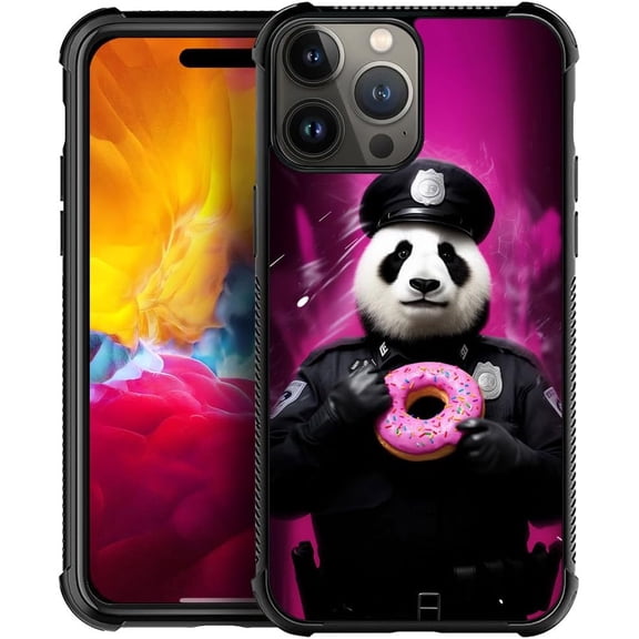 Compatible with iPhone 15 Pro Case, Police Panda Eating Donuts for Men Boy, Drop Protection with Soft TPU Bumper Case for iPhone 15 Pro 6.1-inch