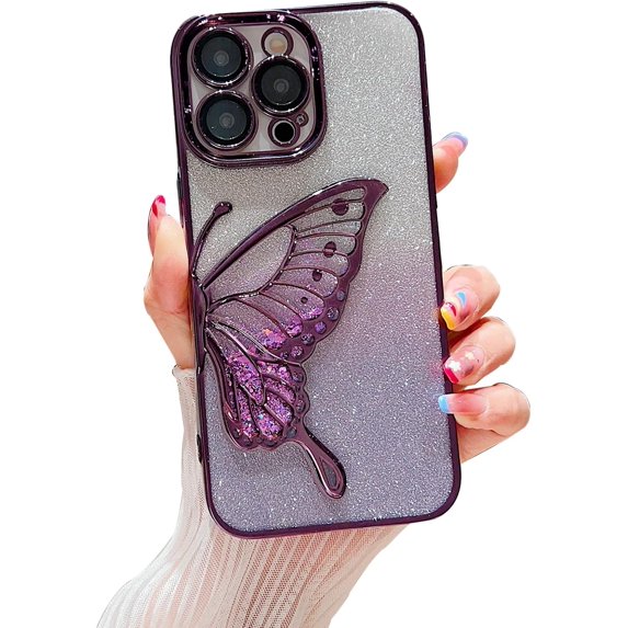 Compatible with iPhone 15 Pro Max Bling Case Butterfly Liquid Glitter Quicksand Sequin TPU Soft Slim Shockproof Protection Cover for Women Girls