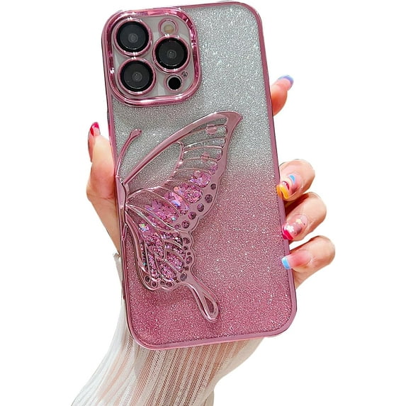 Compatible with iPhone 15 Pro Max Bling Case Butterfly Liquid Glitter Quicksand Sequin TPU Soft Slim Shockproof Protection Cover for Women Girls