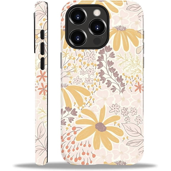 Compatible with iPhone 15 Pro Max Case, Boho Flowers Cover for Women Men, Shockproof Soft TPU and Hard PC Protective Phone Case for iPhone 15 Pro Max