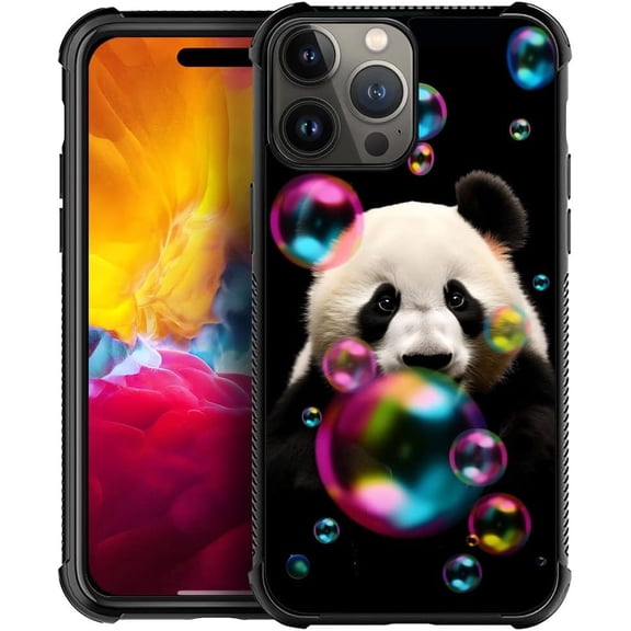 Compatible with iPhone 15 Pro Max Case, Colorful Bubble Panda, TPU Bumper Case with Air Pocket Shock Bumpers, Drop Protection