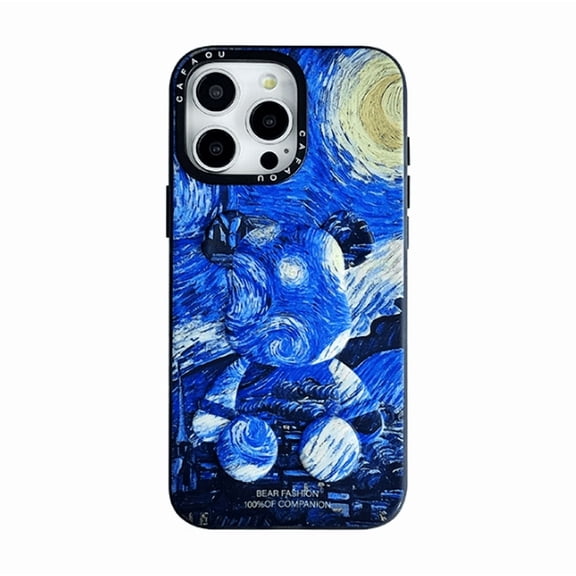 Compatible with iPhone 15 Pro Max Cute Case with 3D Bear Art Pattern,Shockproof Matte Soft-Touch Skin-Friendly Cover, Blue