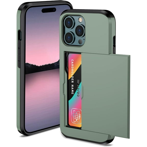Compatible with iPhone 15 Pro Wallet Case with Credit Card Holder Hidden Card Slot Slim Protective Shockproof Hard Cover for Women Man, Green