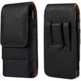 thumbnail image 1 of Compatible with iPhone 15 regular, iPhone 14,13,12,11 Regular with a thin cover on it. Vertical Black Leather Case with belt loops., 1 of 5