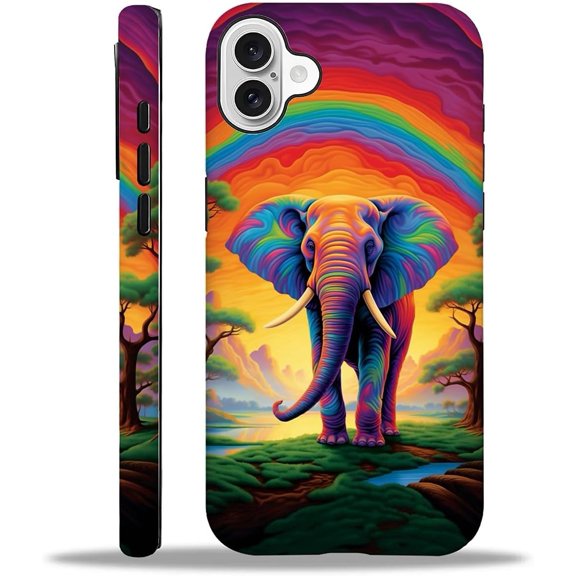 Compatible with iPhone 16 Case, Coloured Elephant 16 2 in 1 Silicone Mixed Hard Pc Case, Durable Shock-Proof Protection Pattern Design