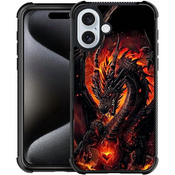 Compatible with iPhone 16 Case, Fire Dragon 2 Case for Men Woman, Anti-Scratch Soft TPU Shockproof Unique Protective Cover Pattern Design