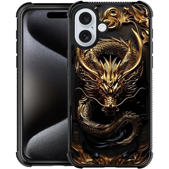 Compatible with iPhone 16 Case, Golden Dragon Case for Men Woman, Anti-Scratch Soft TPU Shockproof Unique Protective Cover Pattern Design