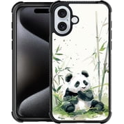 Compatible with iPhone 16 Case, Pandas Chew Bamboo 16 Women Girls Case, Shockproof Anti-Slip Drop Protection with Soft TPU Bumper