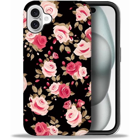 Compatible with iPhone 16 Case, Pretty Flowers Soft TPU + Hard PC 2-in-1, Anti-Scratch Soft TPU Shockproof Unique Protective Cover Pattern Design