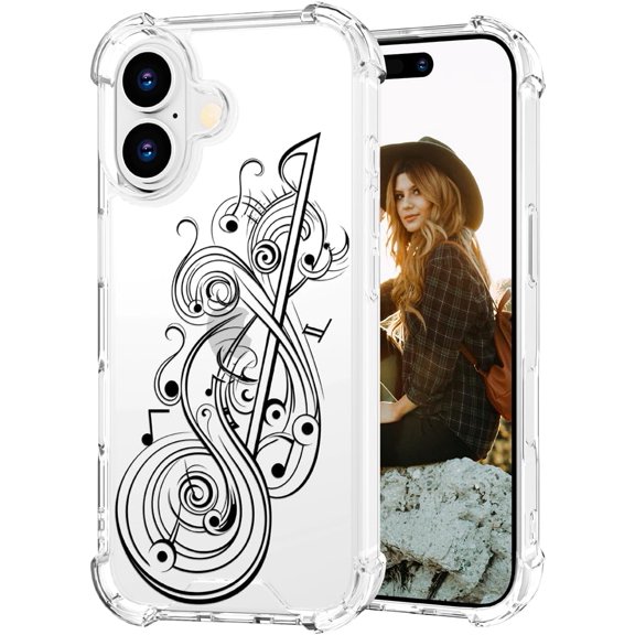 Compatible with iPhone 16 Case for Women Girls Clear Design Cute, Girly Protector Music Notes Musical