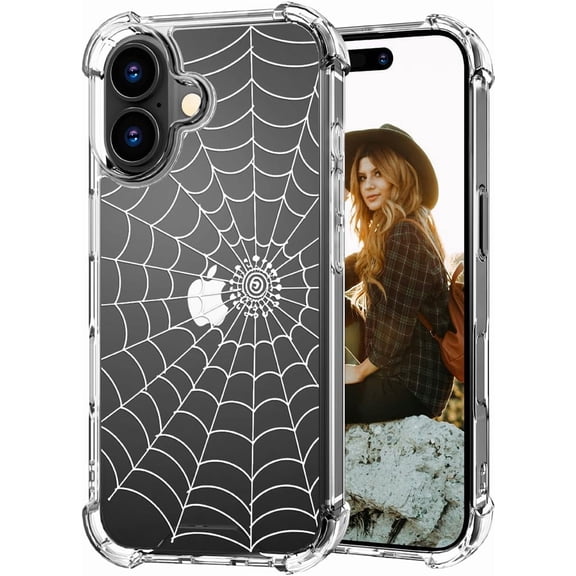 Compatible with iPhone 16 Case for Women Girls Clear Design Cute, Girly Protector Spider Web Design