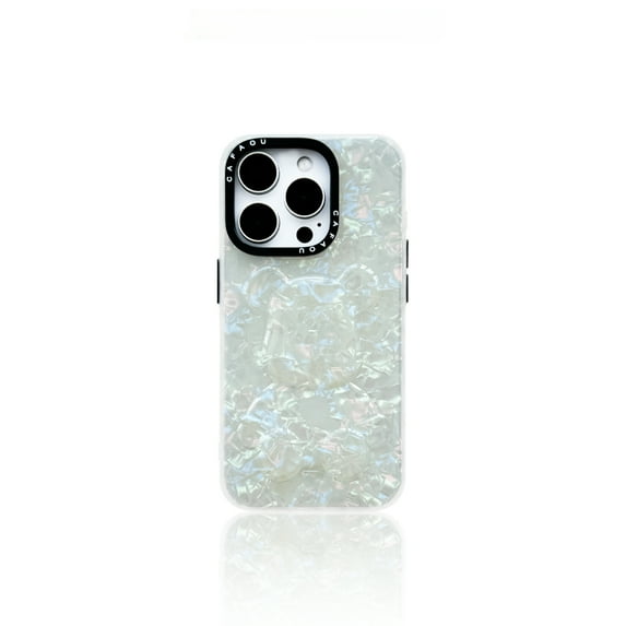 Compatible with iPhone 16 Cute Case with 3D Bear Art Pattern Star Shell Pattern,Shockproof Matte Soft-Touch Skin-Friendly Cover, White