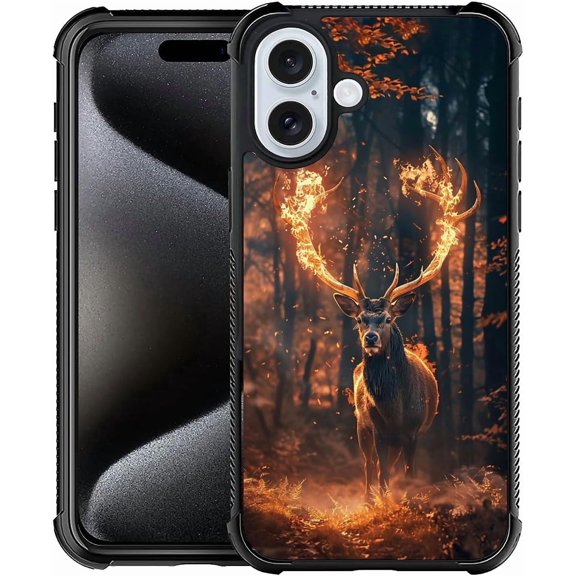 Compatible with iPhone 16 Plus Case, Burning Deer Antlers for Men Woman, Anti-Scratch Soft TPU Shockproof Unique Protective Cover Pattern Design