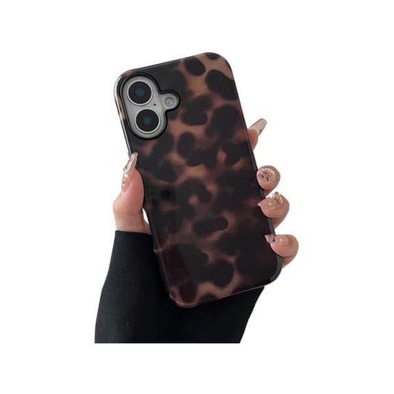 Compatible with iPhone 16 Plus Case Tortoise Shell Phone Case for Women Girl Shockproof TPU and Hard PC Protective Cover - Amber Brown Leopard
