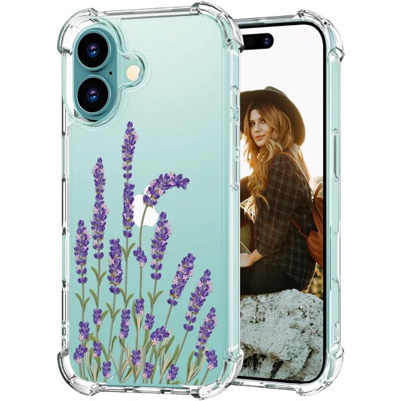 Compatible with iPhone 16 Plus Case for Women Girls Clear Design Cute, Girly Protector Lavender Pink