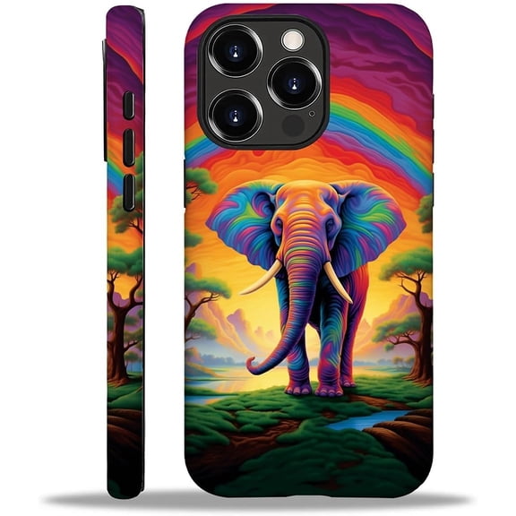 Compatible with iPhone 16 Pro Case, Coloured Elephant 16 Pro 2 in 1 Silicone Mixed Hard Pc Case, Durable Shock-Proof Protection Pattern Design