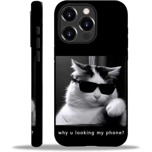 Compatible with iPhone 16 Pro Case, Cool Cat Looking Phone 16 Pro 2 in 1 Silicone Mixed Hard Pc Case, Durable Shock-Proof Protection Pattern Design