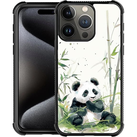 Compatible with iPhone 16 Pro Case, Pandas Chew Bamboo 16 Pro Women Girls Case, Shockproof Anti-Slip Drop Protection with Soft TPU Bumper