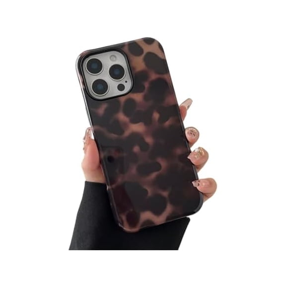 Compatible with iPhone 16 Pro Case Tortoise Shell Phone Case for Women Girl Shockproof TPU and Hard PC Protective Cover - Amber Brown Leopard