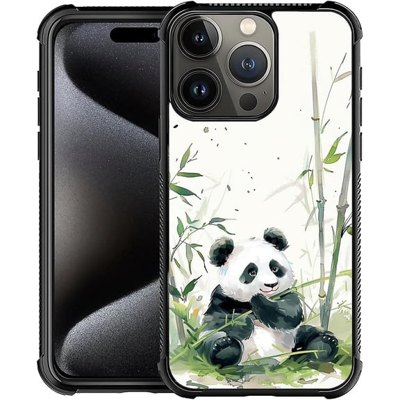 Compatible with iPhone 16 Pro Max Case, Pandas Chew Bamboo 16 Pro Max Women Girls Case, Shockproof Anti-Slip Drop Protection with Soft TPU Bumper