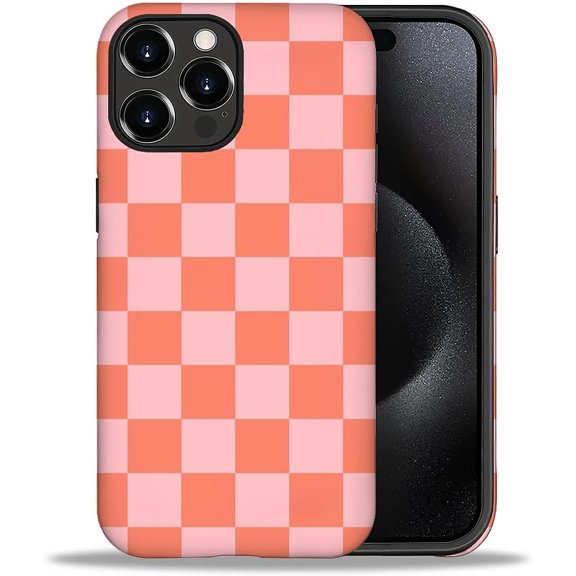 Compatible with iPhone 16 Pro Max Case, Watermelon Red Checkerboard 2 in 1 Heavy Duty Shockproof Rugged Hard PC+Soft Silicone Protective Cover