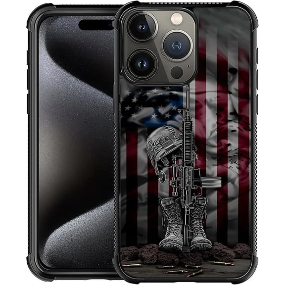 Compatible with iPhone 16 Pro Max Case, an American Flag and Helmet for Men Boy, Drop Protection with Soft TPU Bumper Case for iPhone 16 Pro Max