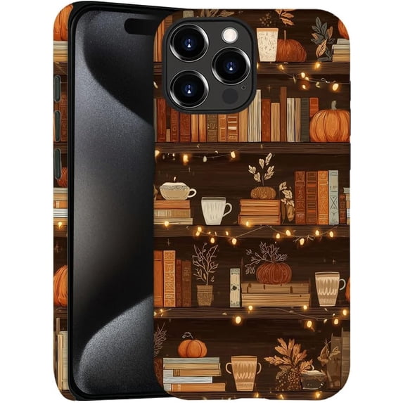 Compatible with iPhone 16 Pro Max, Frosted PC Anti-Scratch Shockproof Case - Halloween Bookshelf Pumpkin Vintage