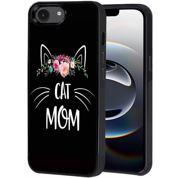 Compatible with iPhone 16e Case, Slim Impact Resistant Shock-Absorption Rubber Phone Protective Case Cover for iPhone 16e 2025 6.1", Floral Cat Mom