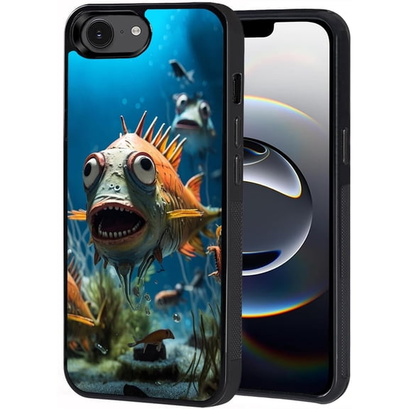 Compatible with iPhone 16e Case, Slim Impact Resistant Shock-Absorption Rubber Phone Protective Case Cover for iPhone 16e 2025 6.1", Funny Piranha