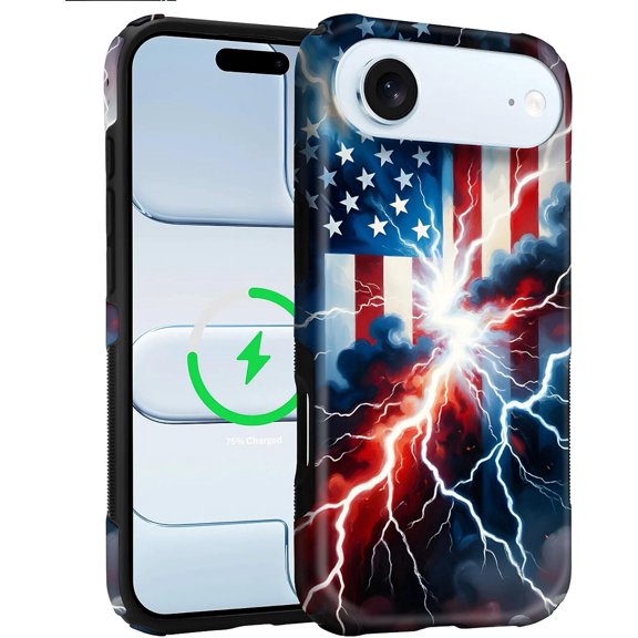 Compatible with iPhone 17 Air Case for MagSafe, Anti-Slip Strips 2-in-1 All-Inclusive Dual-Layer Soft TPU + PC Back for American Flag Lightning
