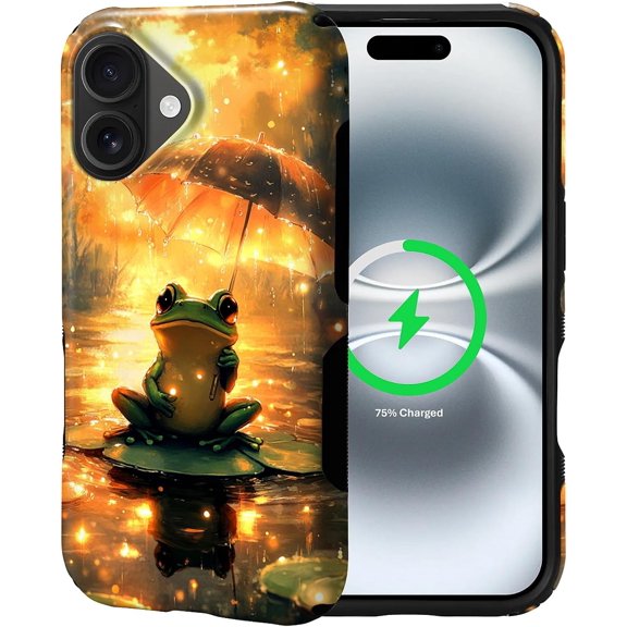 Compatible with iPhone 17 Case for MagSafe, Anti-Slip Strips 2-in-1 All-Inclusive Dual-Layer Soft TPU + PC Back for Sunset Frog Umbrella in Rain