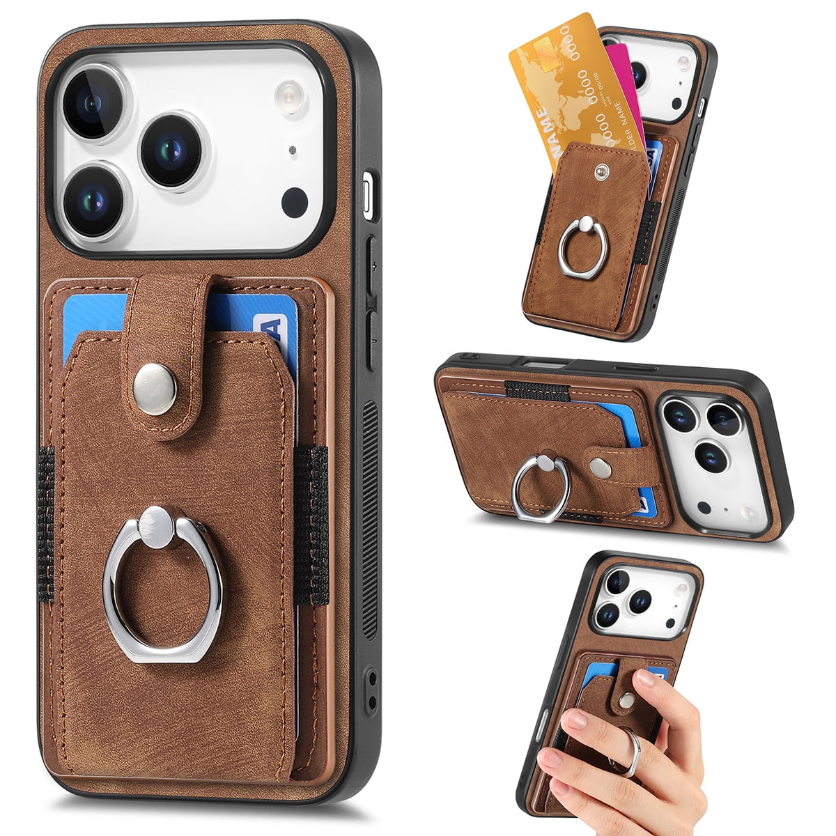 Compatible with iPhone 17 Pro Max Case,PU Leather Card Slot,Metal Ring ...