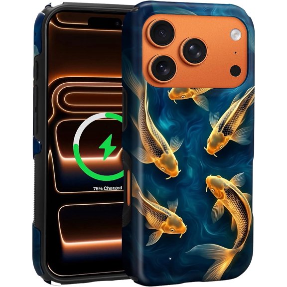 Compatible with iPhone 17 Pro Max Case for MagSafe, Anti-Slip Strips 2-in-1 All-Inclusive Dual-Layer Soft TPU + PC Back for Golden Fish of Fortune