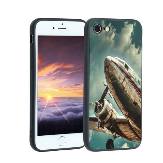 Compatible with iPhone 7 Phone Case, Vintage-airplane-adventures-3 Case Silicone Protective for Teen Girl Boy Case for iPhone 7