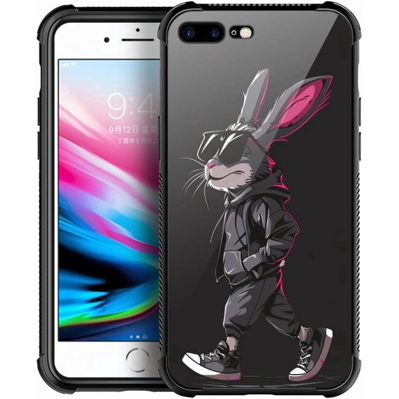 Compatible with iPhone 8 Plus Case, Dressed Rabbit Walks for Men Woman, Anti-Scratch Soft TPU Shockproof Unique Protective Cover Pattern Design