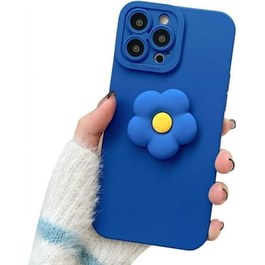 Compatible with iPhone Case,Blue Cute 3D Flower Floral Camera Lens Protection Soft Shockproof Cover Phone Case (OneFlower,iPhone 12 Pro Max)
