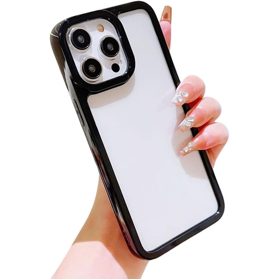 Compatible with iPhone Case,Candy Color Bumper Clear Full Body Protection Soft Shockproof Cover Phone Case (Black,iPhone 13)