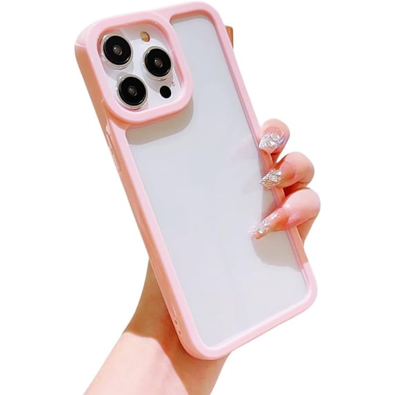Compatible with iPhone Case,Candy Color Bumper Clear Full Body Protection Soft Shockproof Cover Phone Case (Pink,iPhone 12 Pro)