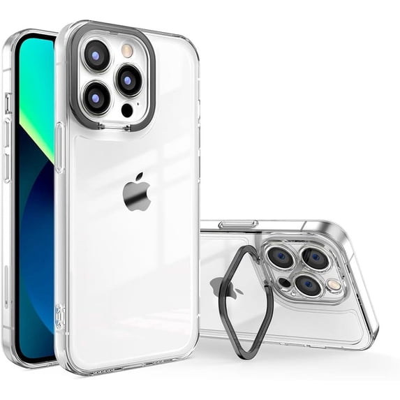 Compatible with iPhone Case,Classic Clear Camera Ring Stand Holder Kickstand Protection Shockproof Cover Phone Case (Black,iPhone 12 Pro Max)