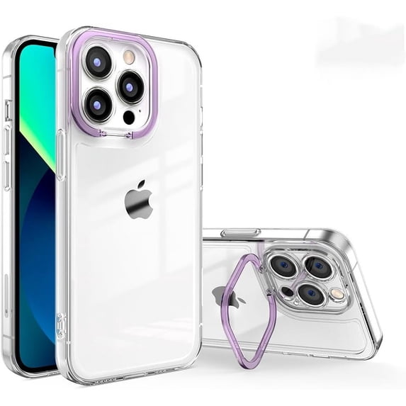 Compatible with iPhone Case,Classic Clear Camera Ring Stand Holder Kickstand Protection Shockproof Cover Phone Case (Purple,iPhone 12)