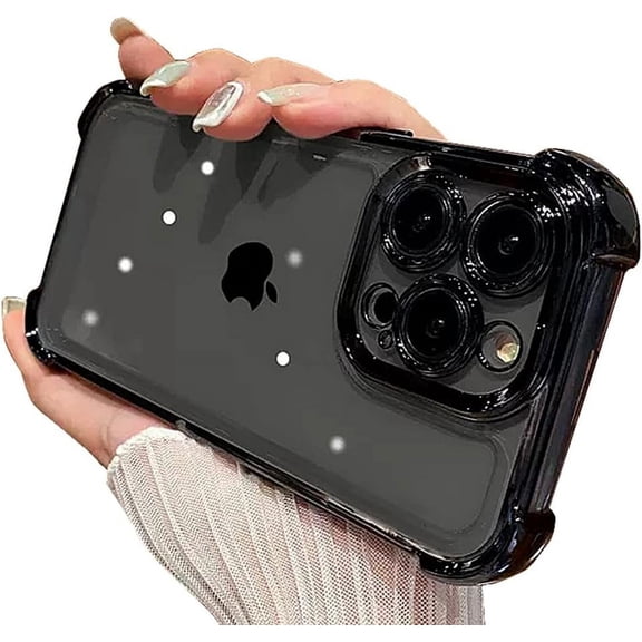 Compatible with iPhone Case,Crystal Electroplated Bumper Corner Protection Transparent Clear Soft Shockproof Cover Phone Case (Black,iPhone 14 Plus)