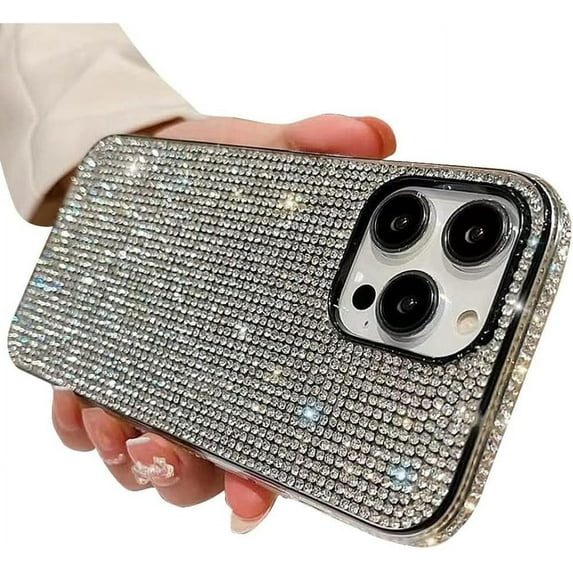 Compatible with iPhone Case,Crystal Glitter Diamond Protection Bling Sparkle Rhinestone Soft Shockproof Cover Phone Case (White,iPhone 15 Plus)