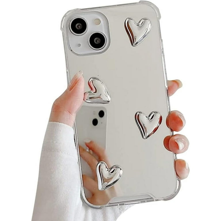 Compatible with iPhone Case,Cute 3D Heart Pattern Makeup Mirror