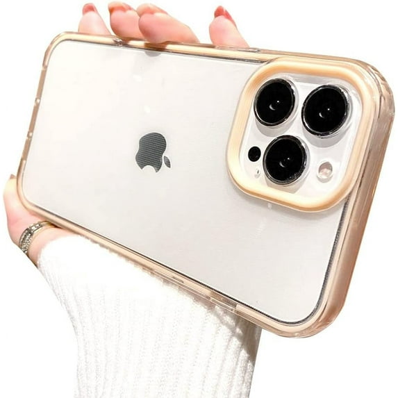 Compatible with iPhone Case,Cute Bumper Frame Drop Protection Not Yellowing Clear Soft Shockproof Cover Phone Case (Beige,iPhone 14)