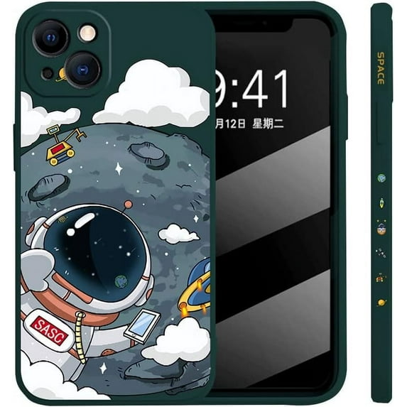 Compatible with iPhone Case,Cute Cartoon Astronauts Bumper Camera Lens Protection Shockproof Cover Phone Case (Green,iPhone 12 Pro Max)